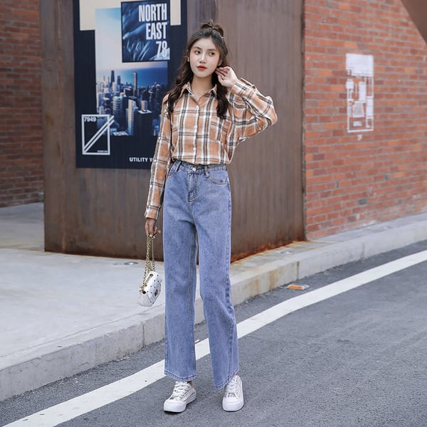 Women's High Waist Straight Leg Loose Jeans