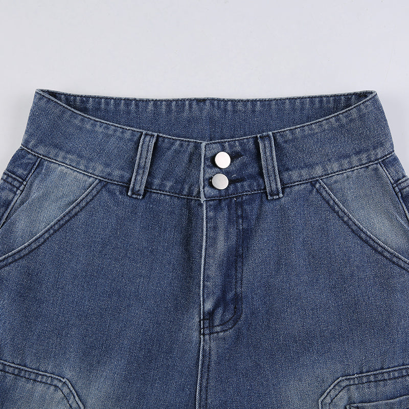 90s Vintage High Waist Baggy Cargo Jeans for Women