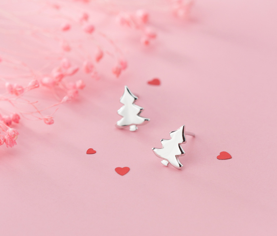 Cute S925 Silver Christmas Tree Stud Earrings for Girls