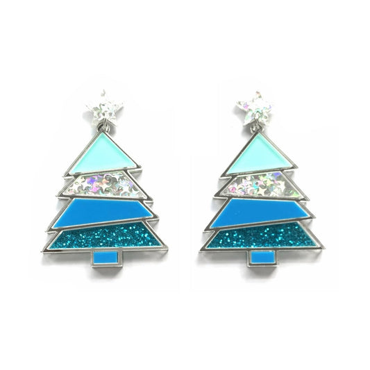 Christmas Tree Earrings For Women Acrylic Christmas Holiday Earrings Colorful Star Glitter Christmas Tree Drop Dangle Earrings Christmas Gifts Party Jewelry Festival Decoration-Star Blue