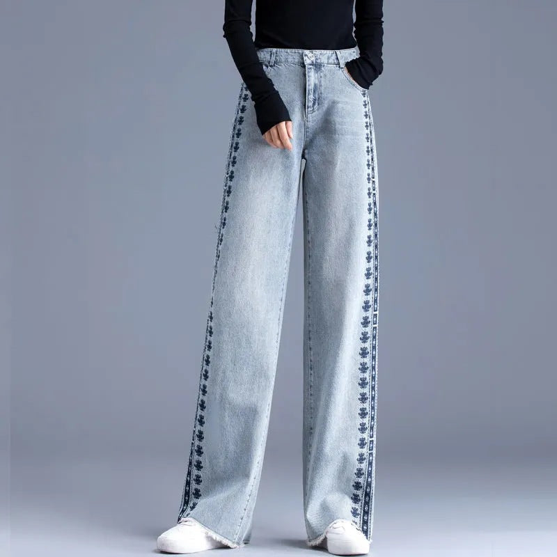 High Waist Nostalgic Embroidered Loose Women's Jeans