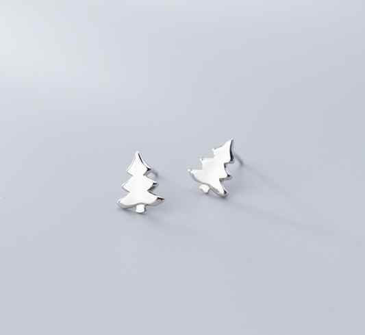 Cute S925 Silver Christmas Tree Stud Earrings for Girls