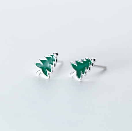 S925 Silver Christmas Tree Stud Earrings for Women
