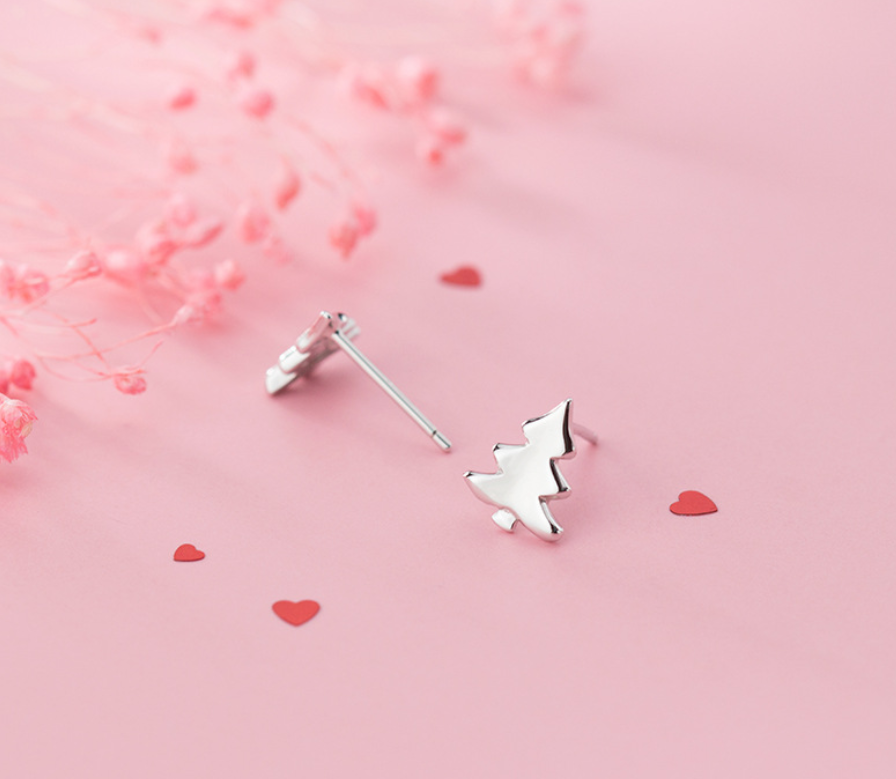 Cute S925 Silver Christmas Tree Stud Earrings for Girls