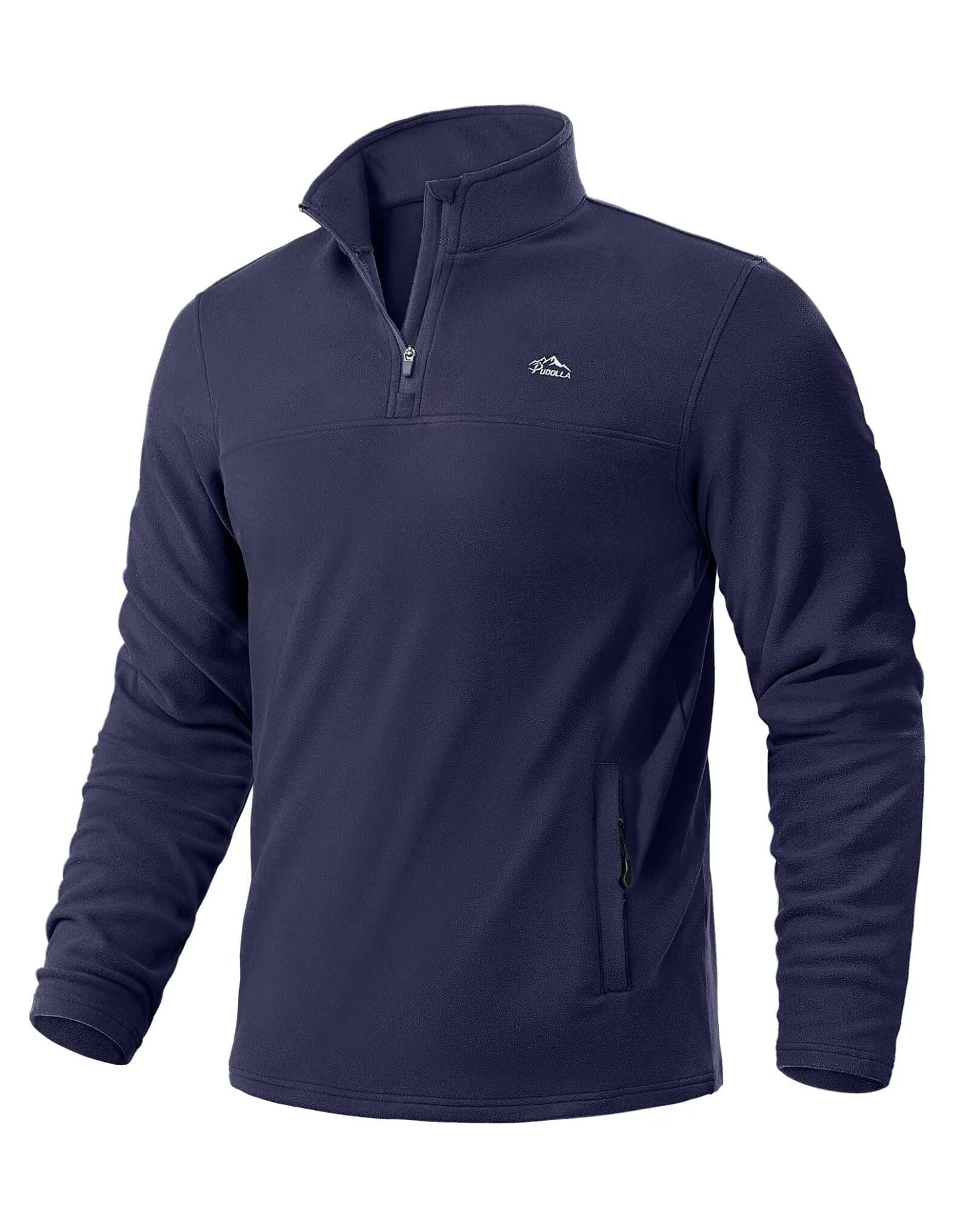 Pudolla Mens Quarter Zip Pullover Midweight Mens Sweatshirts Fleece 1/4 Golf Sweater for Men(Navy Blue M