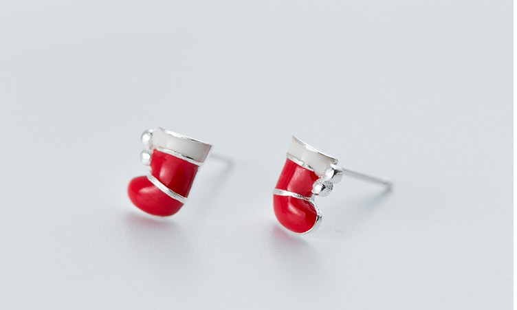 S925 Silver Christmas Earrings with Cute Hat and Tree