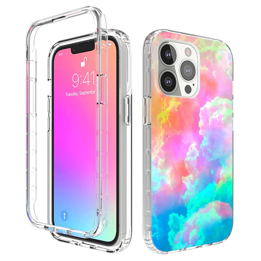 Peachy Life for iPhone 13 Pro Case Fun Rainbow Ink Style Colorful Clouds Pattern Heavy Duty Shockproof Hybrid Dual-Layered Soft TPU Shell+PC Frame Protective Case 6.1" (Blue/Pink Ink)