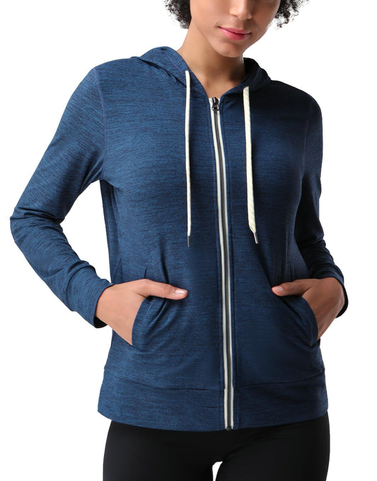 Pioneer Camp Womens Full Zip Up Hoodie Lightweight Thin Hooded Sweatshirts Pockets Zipper Front Sweat Jacket Workout Heather-navy
