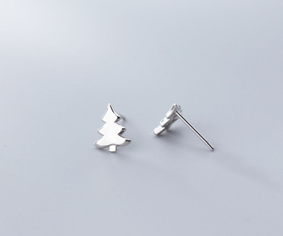 Cute S925 Silver Christmas Tree Stud Earrings for Girls