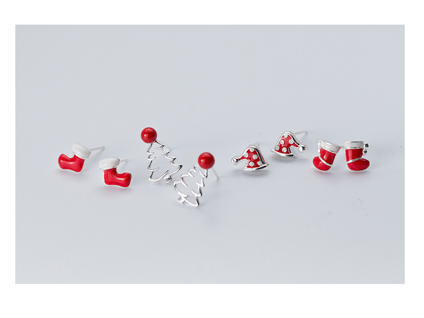S925 Silver Christmas Earrings with Cute Hat and Tree