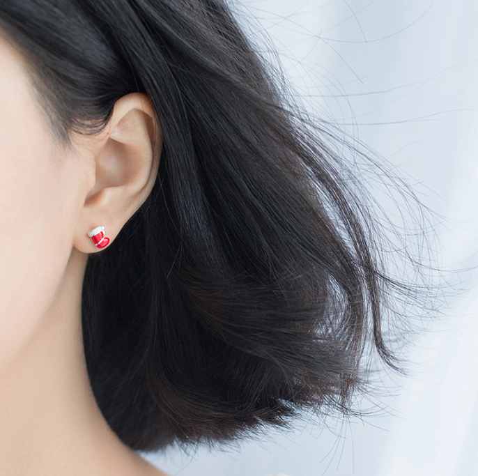 S925 Silver Christmas Earrings with Cute Hat and Tree