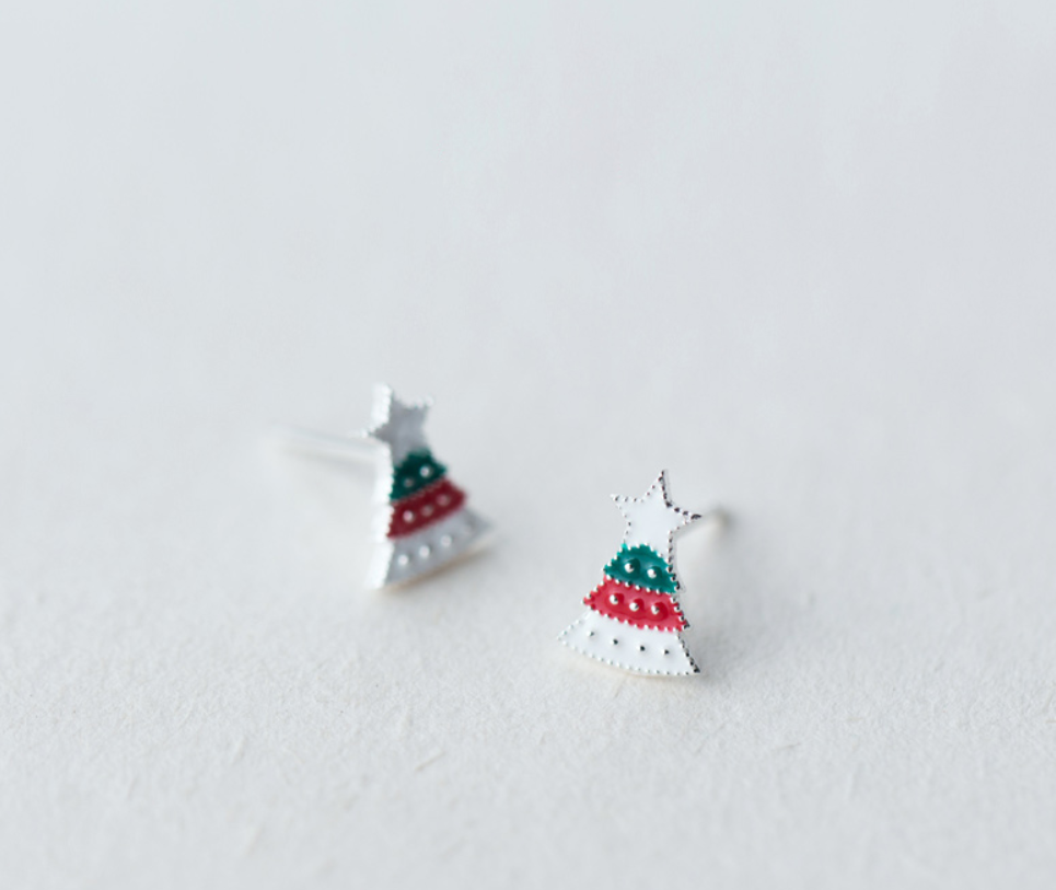S925 Silver Christmas Tree Earrings for Women E4315