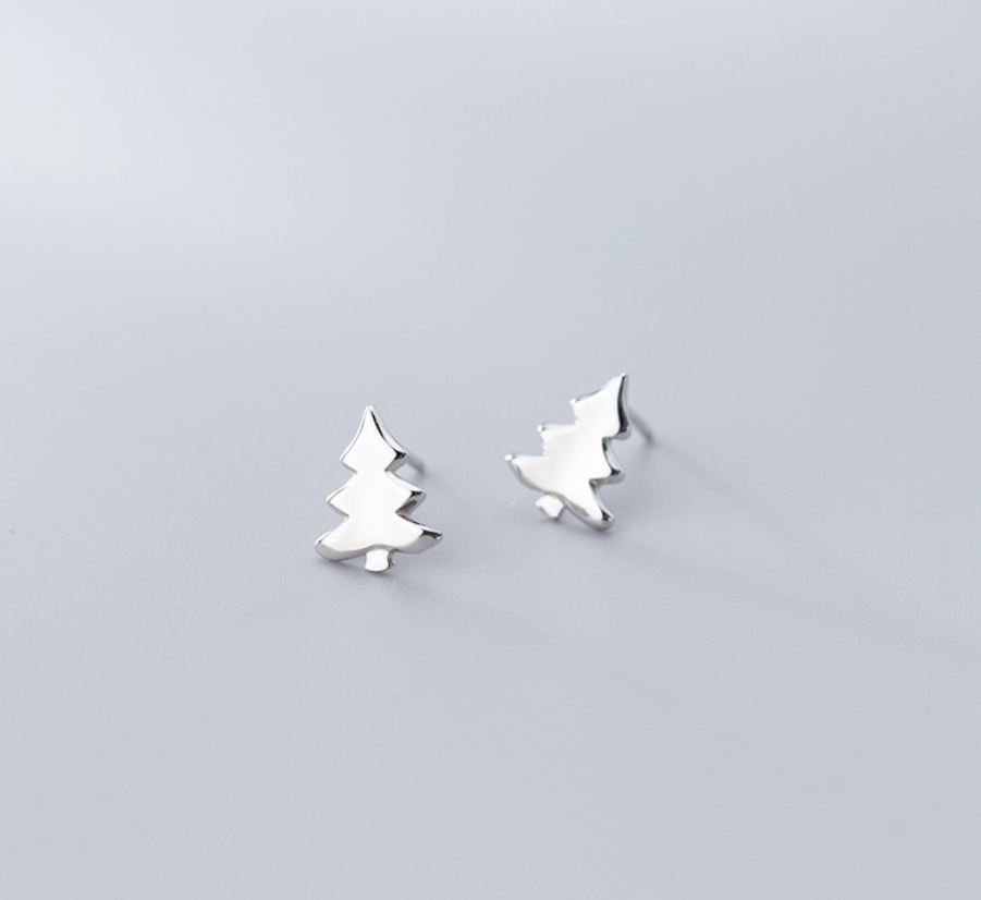 Cute S925 Silver Christmas Tree Stud Earrings for Girls
