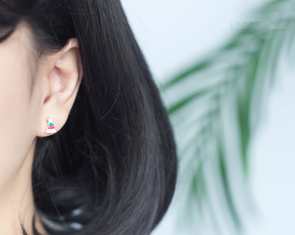 S925 Silver Christmas Tree Earrings for Women E4315