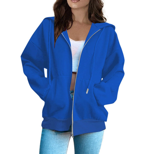 Lainuyoah Lightweight Zip Up Sweatshirts For Women Drawstring Cute Hoodies Fall Jacket Plus Size Casual Blouse with Pockets