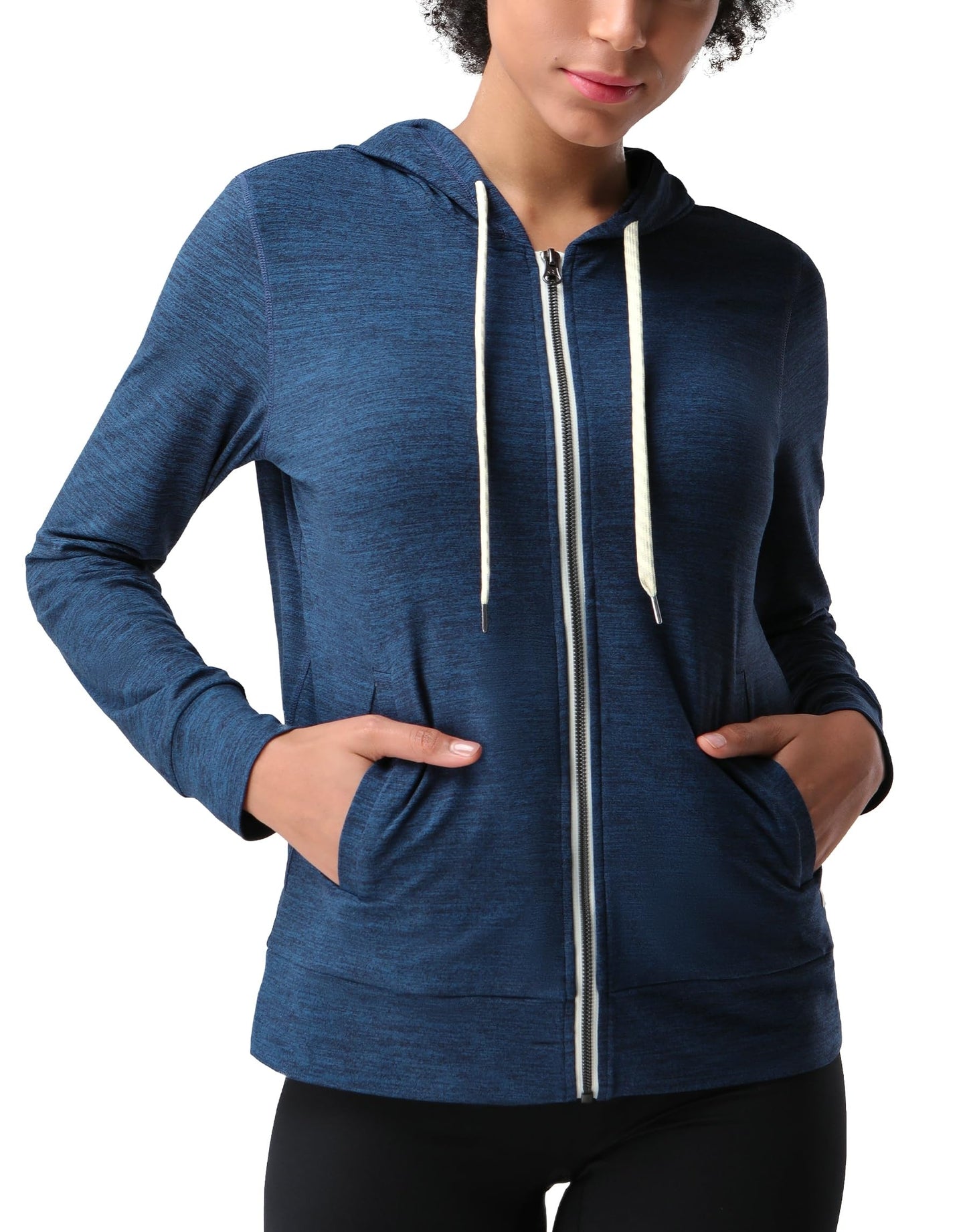 Pioneer Camp Womens Full Zip Up Hoodie Lightweight Thin Hooded Sweatshirts Pockets Zipper Front Sweat Jacket Workout Heather-navy