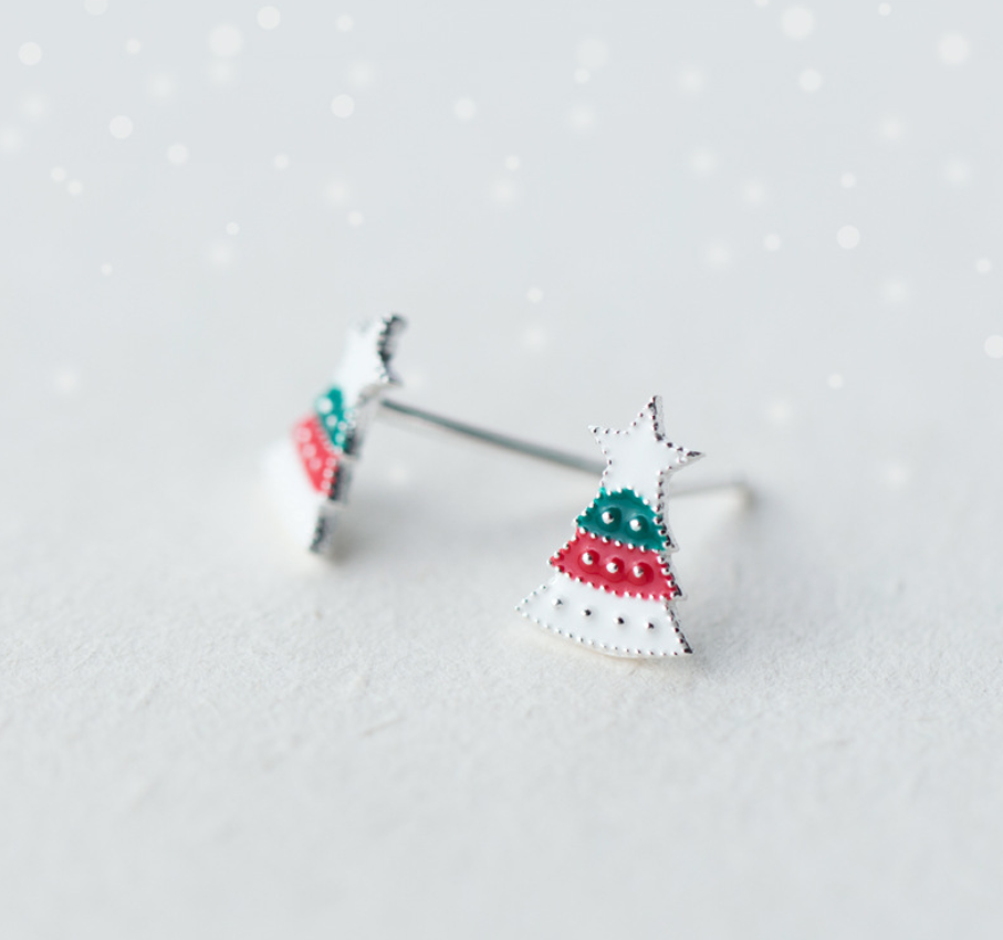 S925 Silver Christmas Tree Earrings for Women E4315
