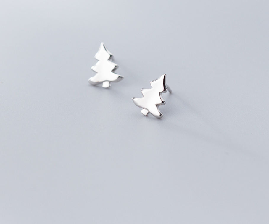 Cute S925 Silver Christmas Tree Stud Earrings for Girls