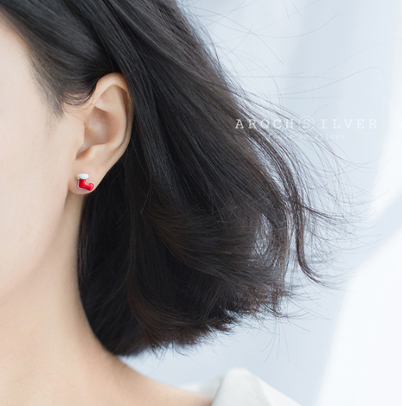S925 Silver Christmas Earrings with Cute Hat and Tree