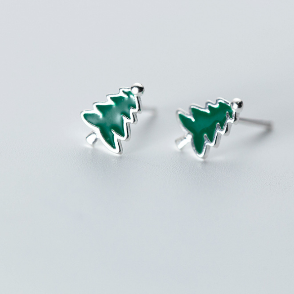 S925 Silver Christmas Tree Stud Earrings for Women