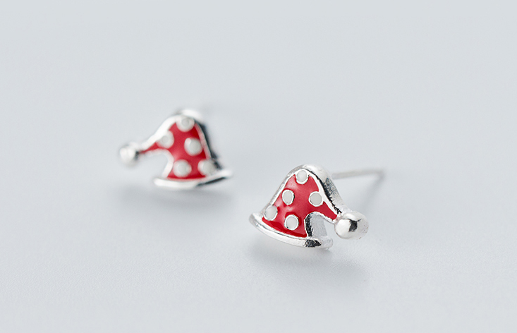 S925 Silver Christmas Earrings with Cute Hat and Tree